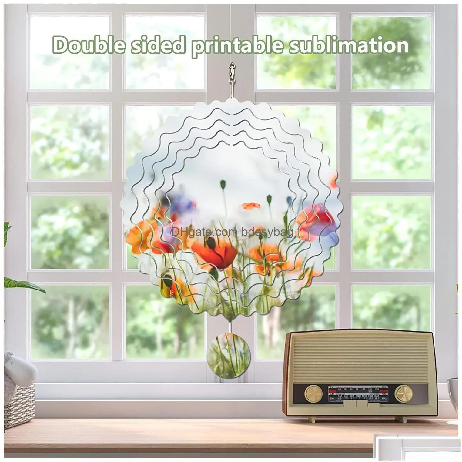 sublimation blanks wind spinner flower shape metal chime scpture hanging ornament for yard garden decoration gifts drop delivery off