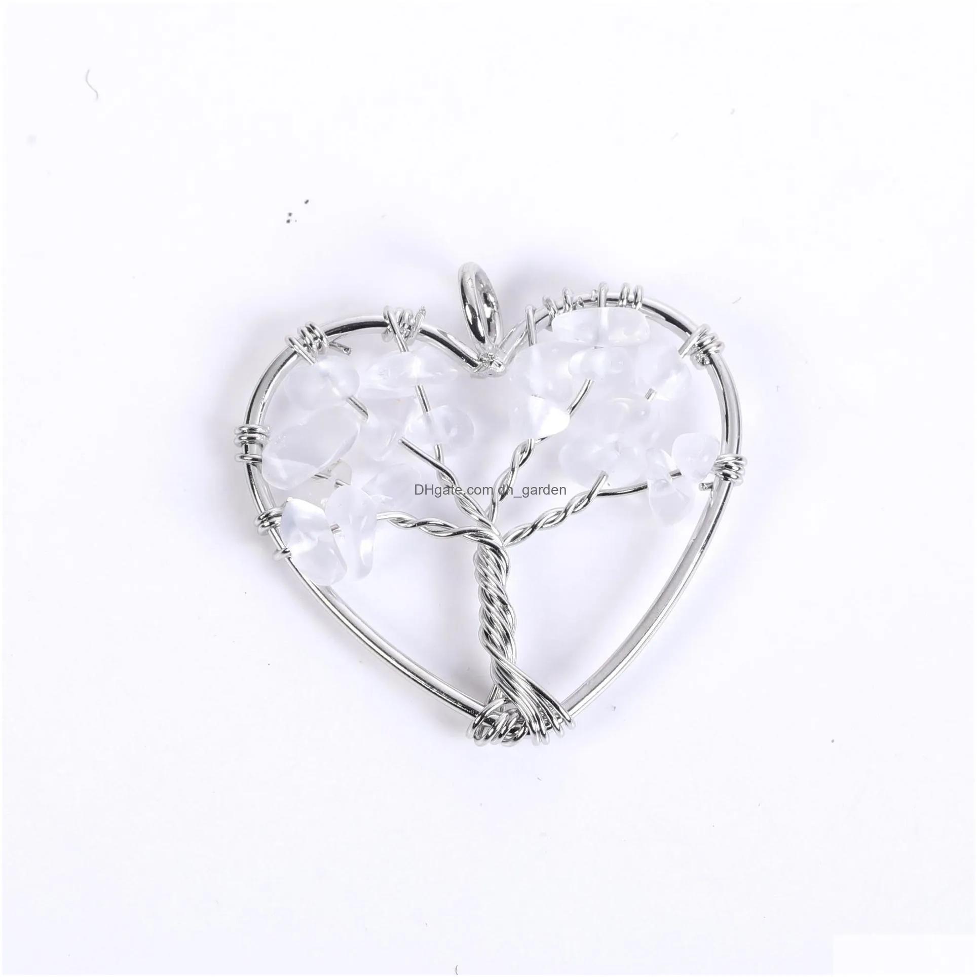 30mm rainbow tree of life natural amethyst crystal heart pendant necklace energy stone healing meditation yoga gift wholesale