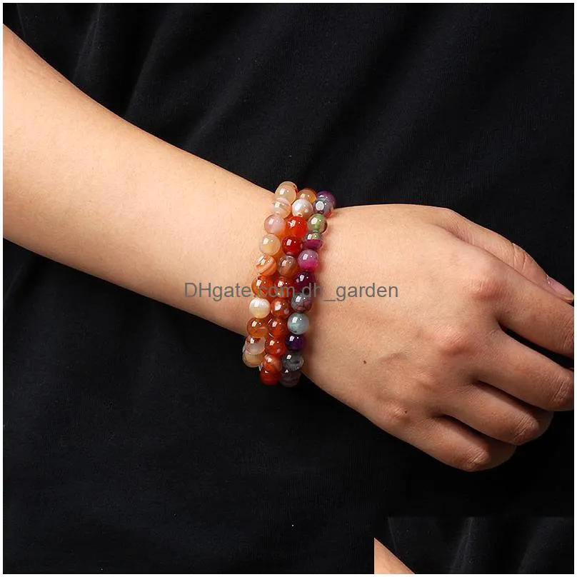 women nature original 8mm veins stripe agate chakra stone beads bracelet men yoga healing reiki jewelry