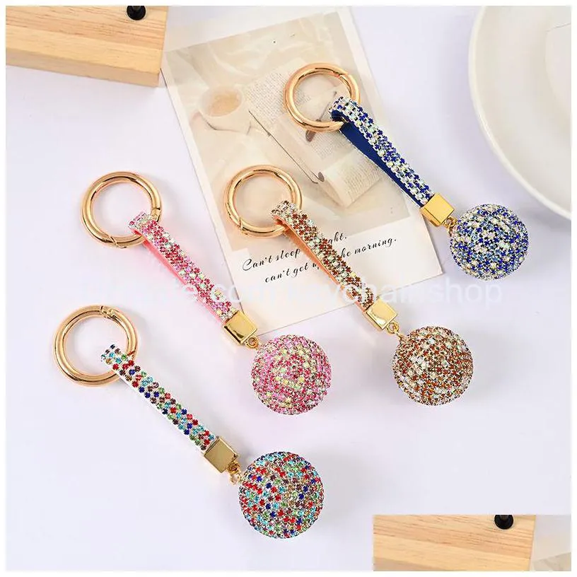 fashion rhinestone keychains ball shape diamond keychain pendant luggage decoration key chain gift keyring