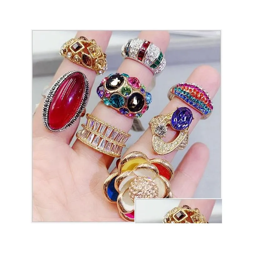 luxury gemstone rings exaggerated super shiny colorful zircon flower animal index finger rings for female girls hands mixed designs