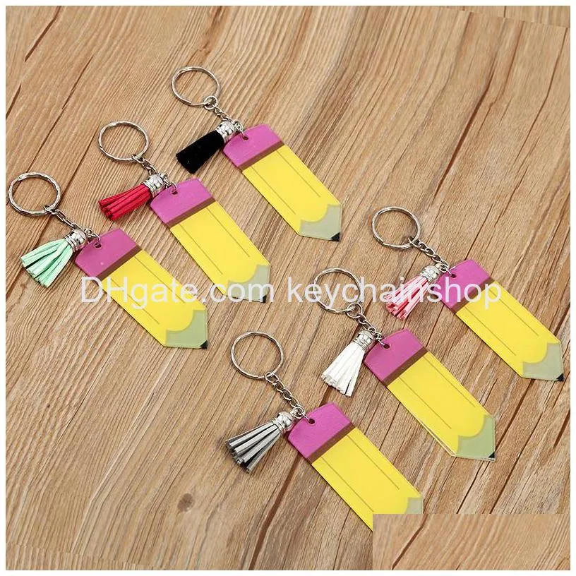 diy blank tassel keychain creative pencil keychains acrylic bag decoration key chain teachers day gift keyring