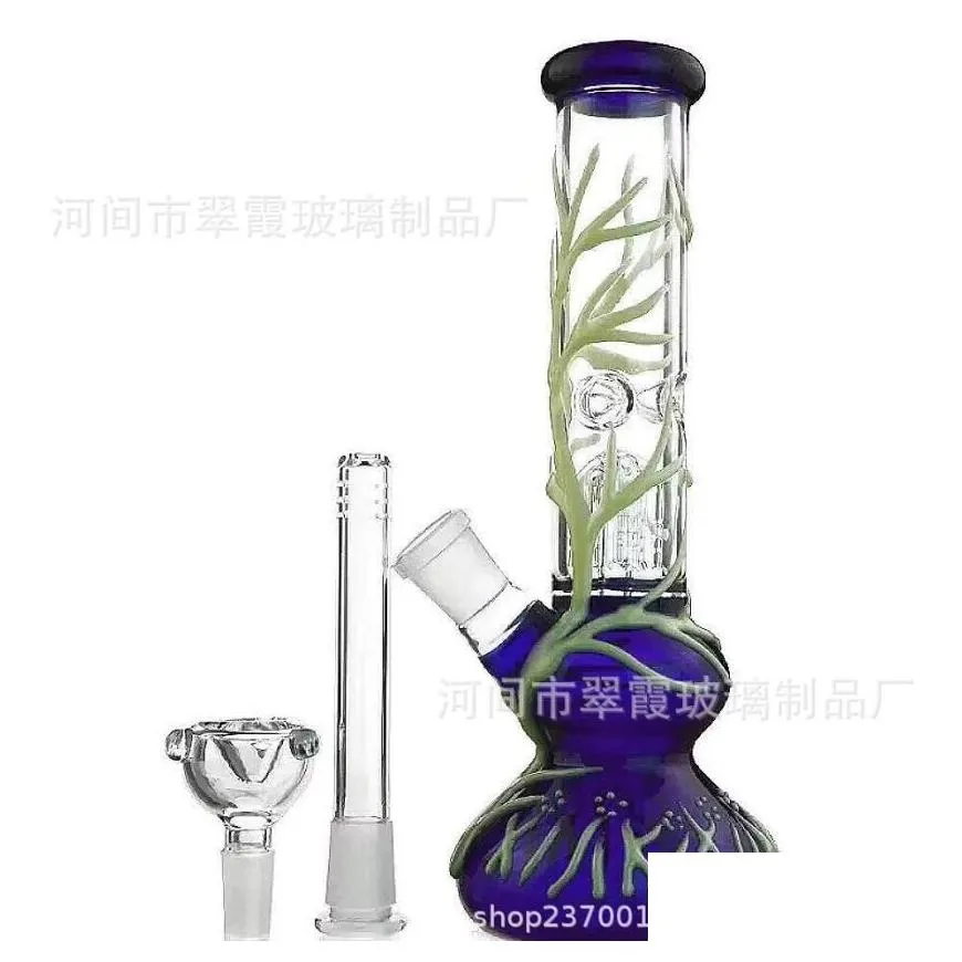 smoking pipes tall glow in the dark luminous glass bong beaker dab rig water pipe 25mm bowl hand painted flowers drop delive dhibl