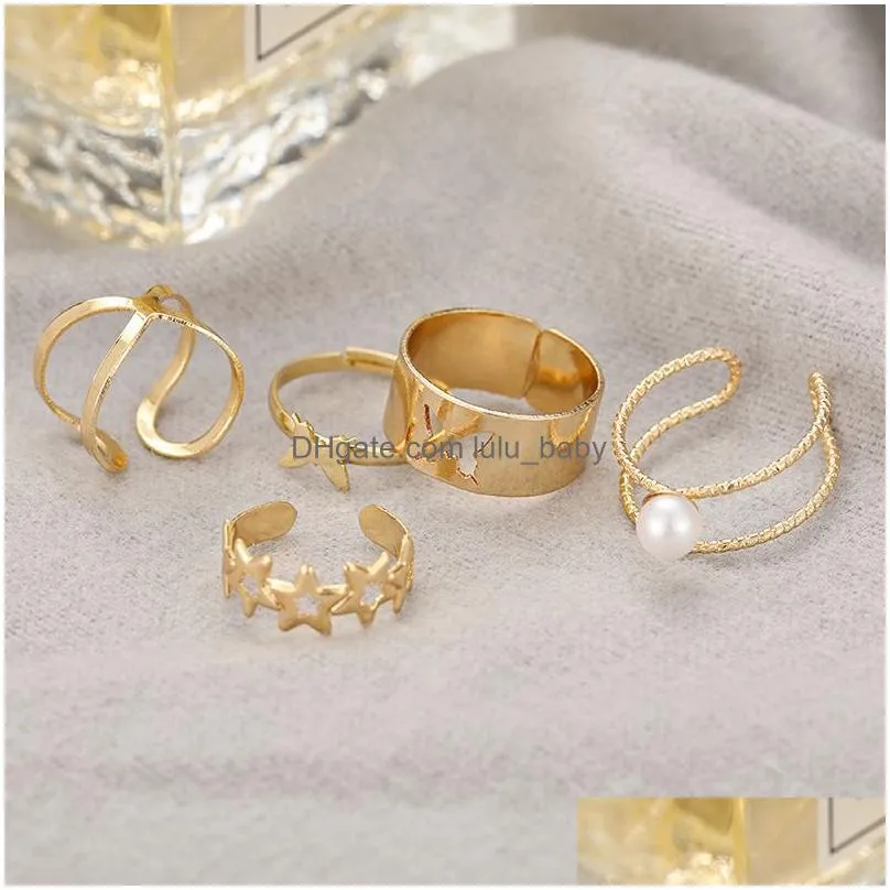 vintage gold color geometric heart circle joint cluster rings set for women minimalist metal knuckle ring jewelry 10pcs/set