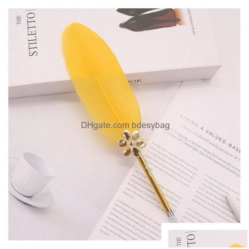 retro feather pen plastic feather ballpoint pen student writing ballpoint pen black ink office gift stationery