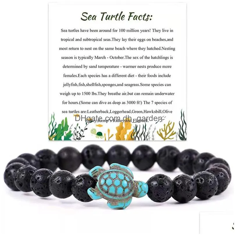 summer beach sea turtle card turquoise beads bracelet for women rose quartz pink stone elastic friendship bracelet beach jewelry gifts