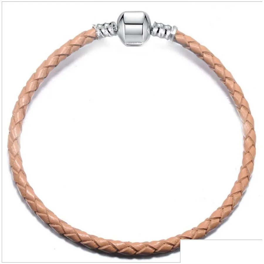 snake leather bracelet fit european charms metal clasp 3mm genuine rope woven bracelets for men women sale wholesale