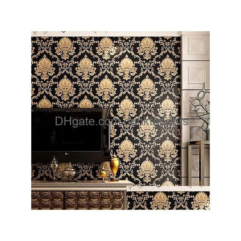 wallpapers high quality black gold luxurious embossed texture metal 3d brocade wallpaper used for wall rolls washable vinyl pvc wallpaper