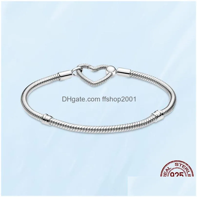  authentic 925 sterling silver selling bracelet for women heart shaped snake chain ladies fit  charm beads jewelry gift with original