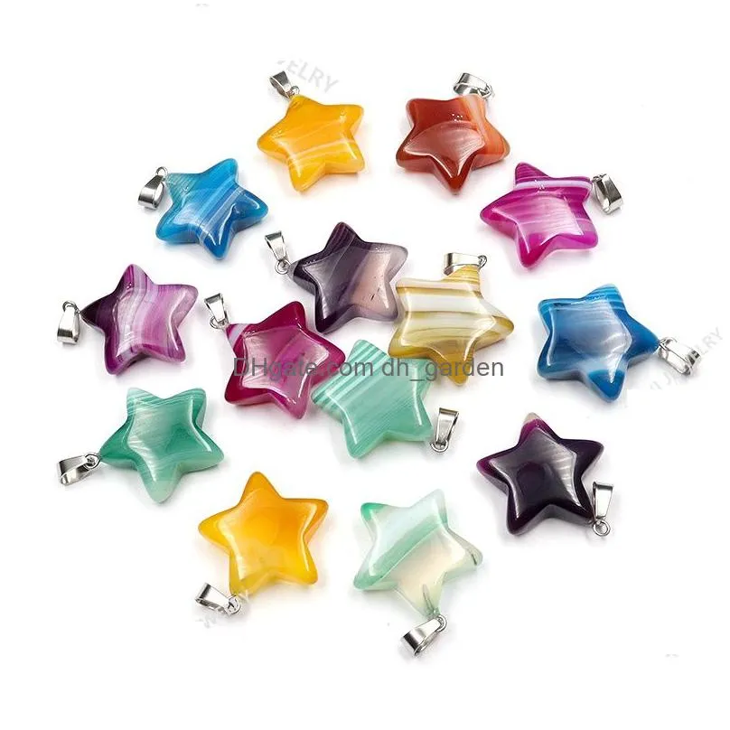 20mm star shape stripe charm healing colorful gemstone pendant women gift for jewelry making