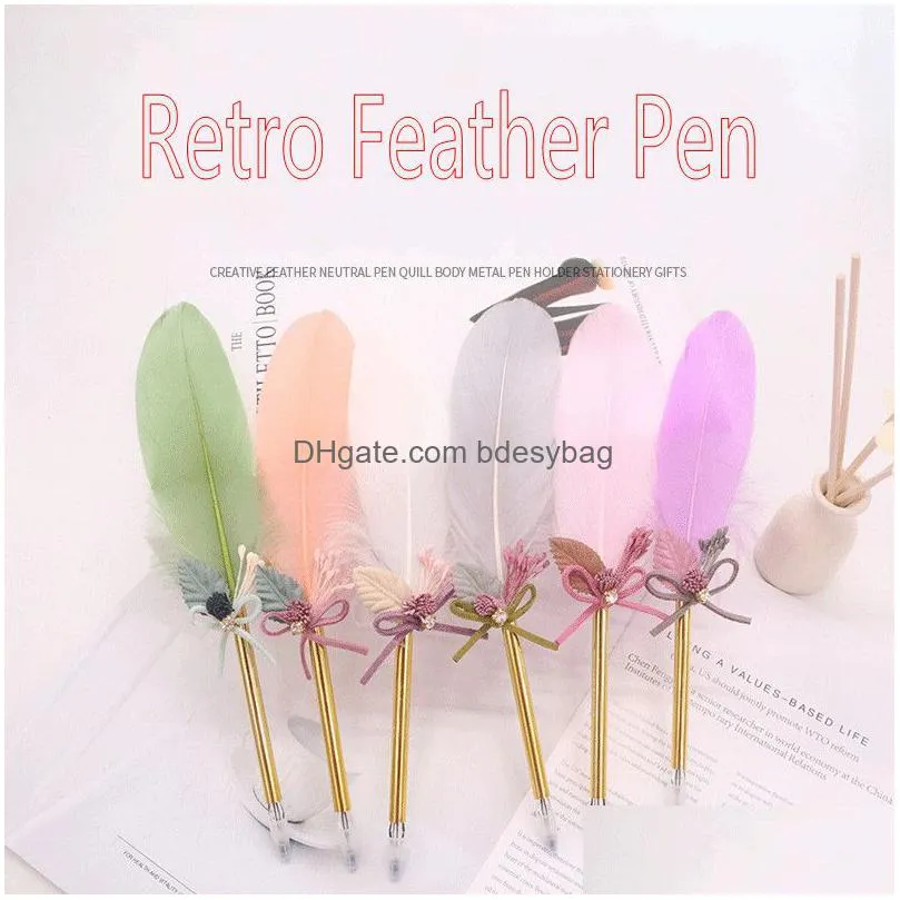 retro feather pen plastic feather ballpoint pen student writing ballpoint pen black ink office gift stationery