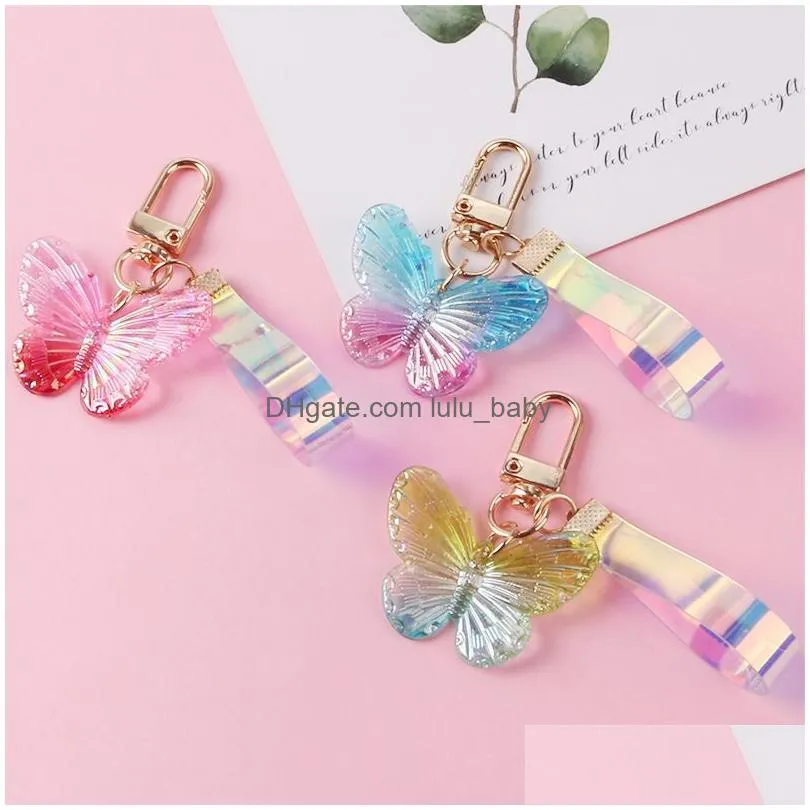 diy acrylic butterfly key rings trendy transparent bead lanyards keychains mobile phone chains for women car keys bag decor pendant