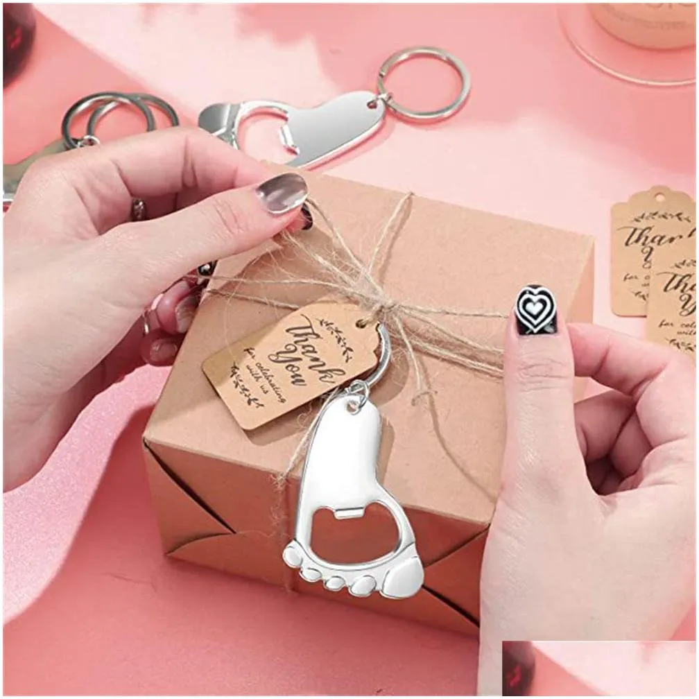 wholesale footprint keychain bottle opener baby shower favors for guest supplies and decorations with organza bags tags and rope kd1
