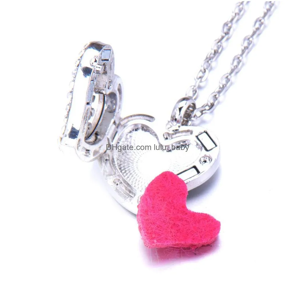 heart shape aromatherapy necklaces perfume  oil diffuser open stainless steel locket pendant aroma diffuser necklace