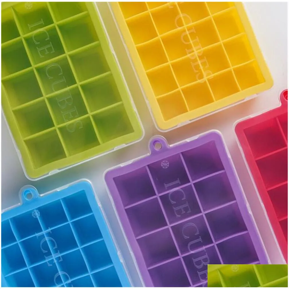 15 grid food grade silicone ice tray home with lid diy ice cube mold square shape ice cream maker kitchen bar accessories xb1