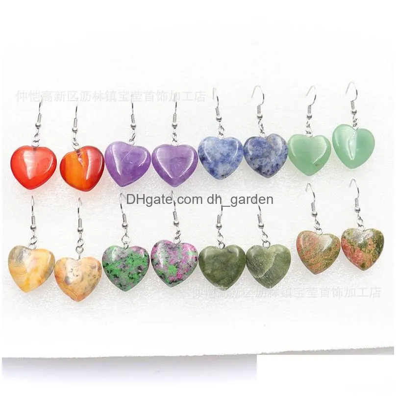 reiki natural stone charms earrings heart pendant red agate pink quartz purple crystal earrings for women jewelry