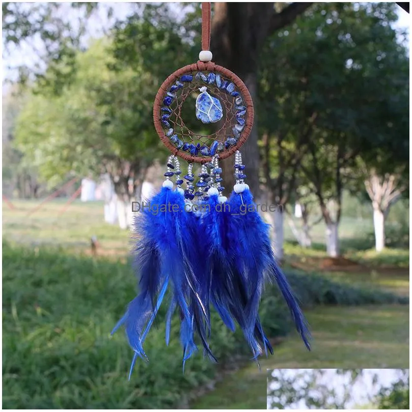 chip raw crystal stone exquisite car interior decoration charms pendant feather dream catcher view mirror car hanging accessories