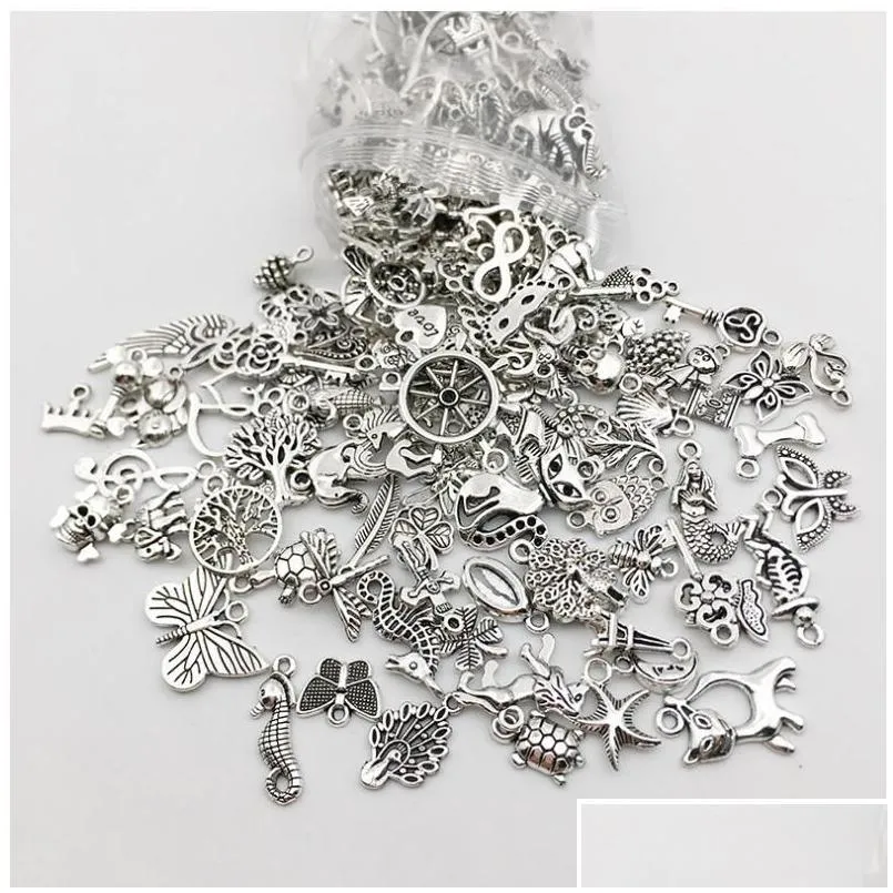 mixed 200pcs jewelry accessory charms alloy tibetan silver animal owl butterfly bracelet accessories for sale wholesale