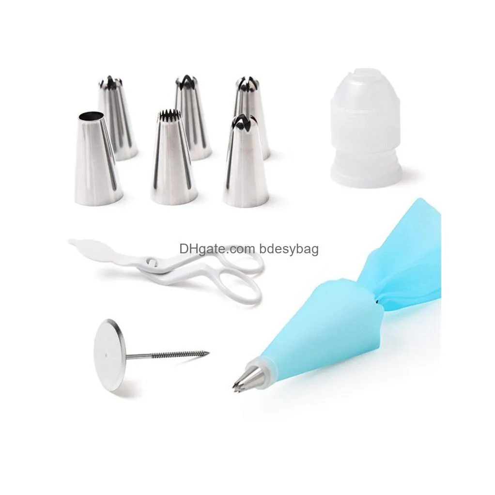 10 pcs/set nozzle set icing piping cream pastry bag stainless steel piping icing nozzle nail set cake decorating tool