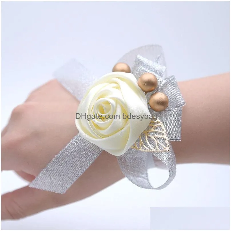 wedding party bride bridesmaid wrist flower groom groomsmen corsage satin silk wrist flowers