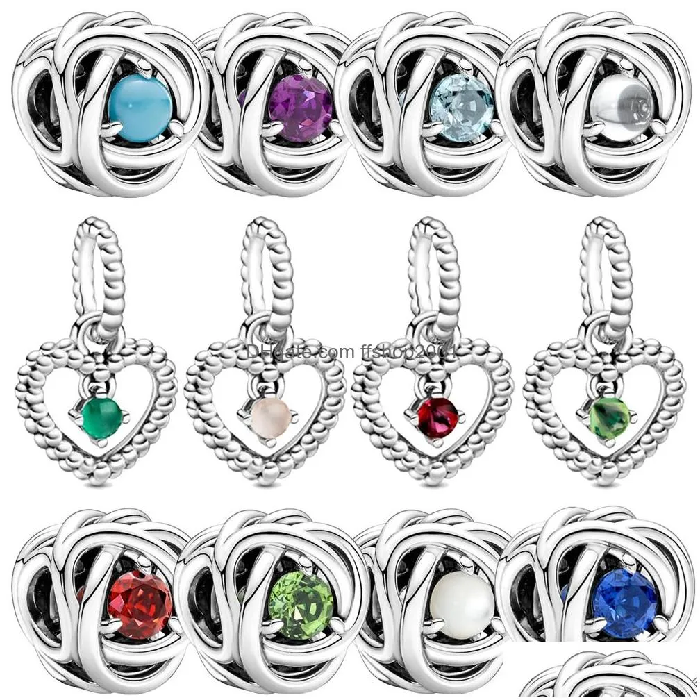  100 925 sterling silver twelve month birthstone heart eternal charm beads pendant for original pandora bracelet women