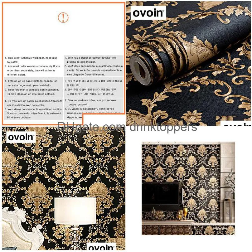 wallpapers high quality black gold luxurious embossed texture metal 3d brocade wallpaper used for wall rolls washable vinyl pvc wallpaper