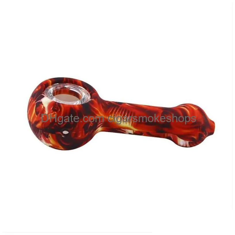 smoke accessory silicon hand glass pipe random color with cover glass bowl metal spoon dab rigs tool vs hookahs bong smoking pipes