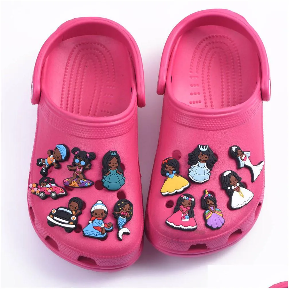 wholesale black girl and boys clog charms pvc designer shoe charm sport style accessories decoration for childrens