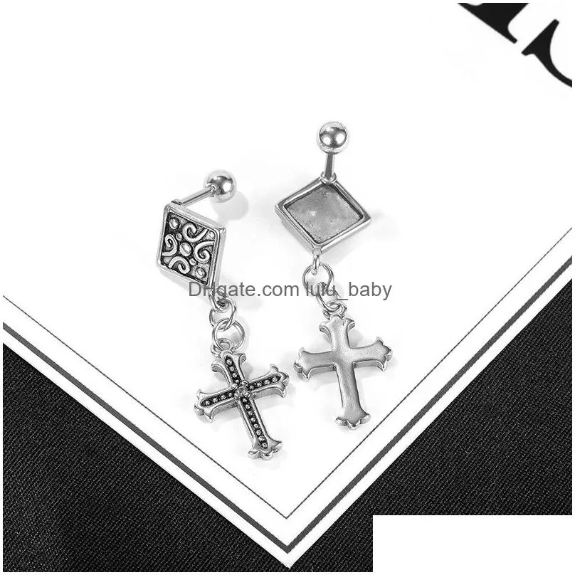 punk stainless steel black golden cross dangle drop earrings unisex hiphop man chic female birthday gift bar party stud