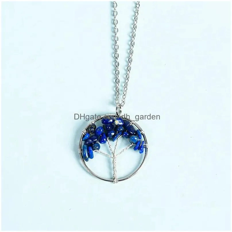 7 chakra quartz natural stone tree of life pendant chip beads healing fluorite crystal for women necklaces