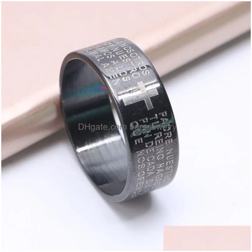 stainless steel prayer band rings bible cross scripture russian orthodox church for women men christian jewelry