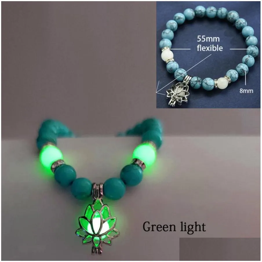 natural malachite stones bracelet luminous glowing in the dark lotus flower shaped charm bracelet for women yoga prayer buddhism