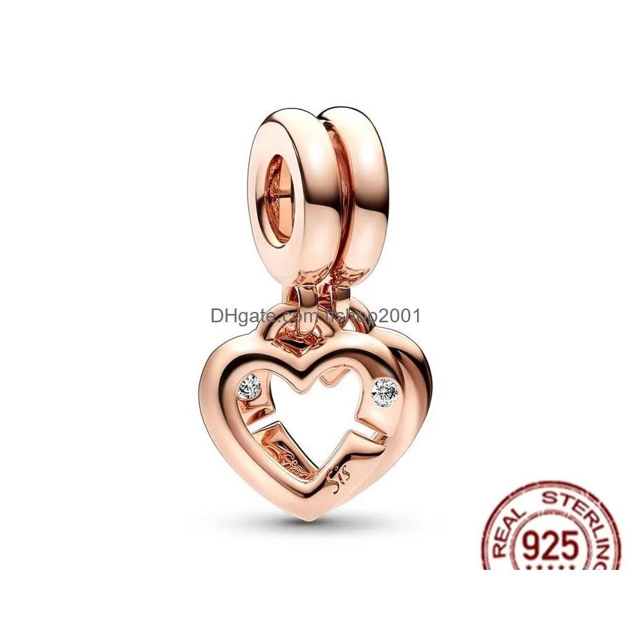 925 sterling silver pandora charm rose golden sisters suspension testing pearl is suitable for primitive lady bracelets diy jewelry