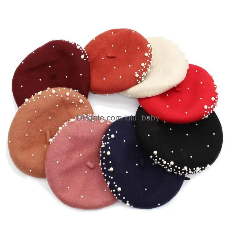 fashion princess designer women caps berets lovely pearl beanies spring autumn winter toddler girls hats