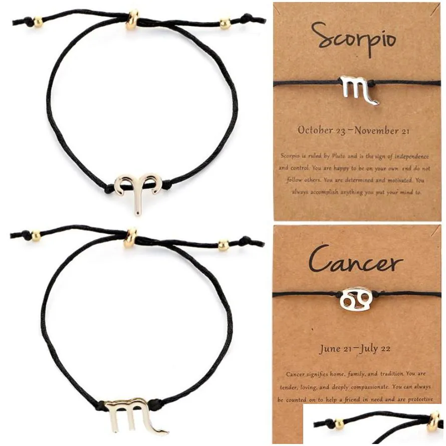 fashion 12 constellations zodiac signs woven rope bracelet bangle for man women zodiac taurus cancer leo libra virgo birthday gift
