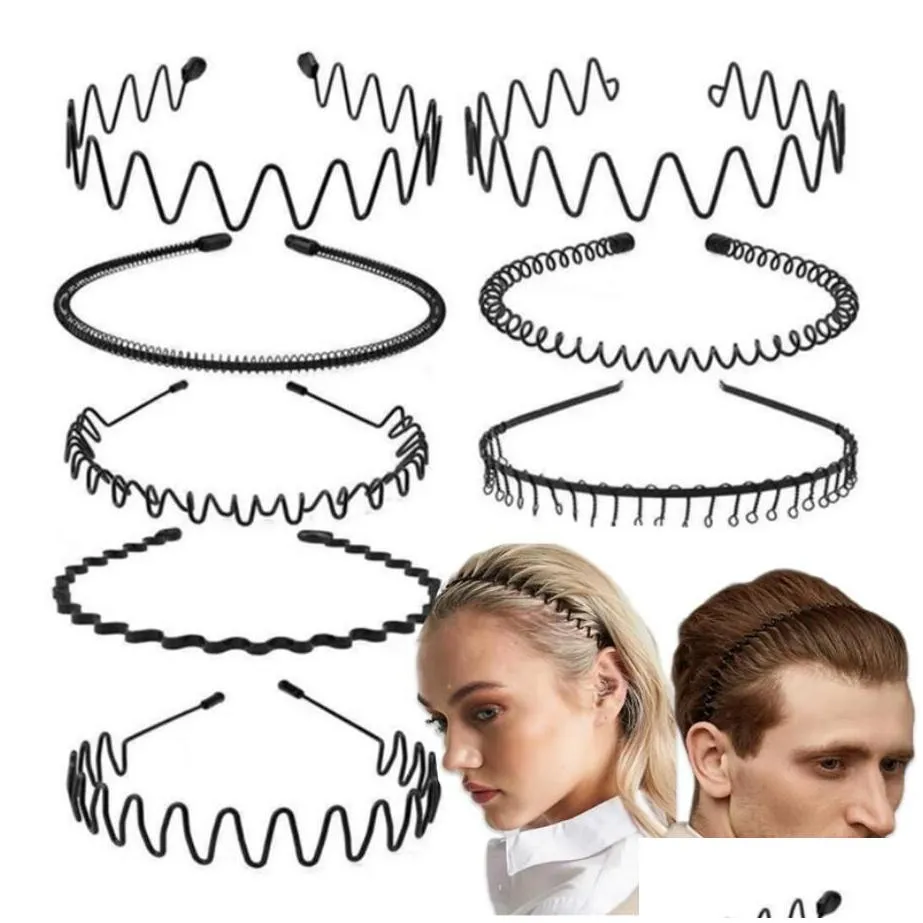 Black Metal Wavy Headband Men Women Hair Band Head Hoops Bands Sport  Headbands Headwear Hairband Bangs