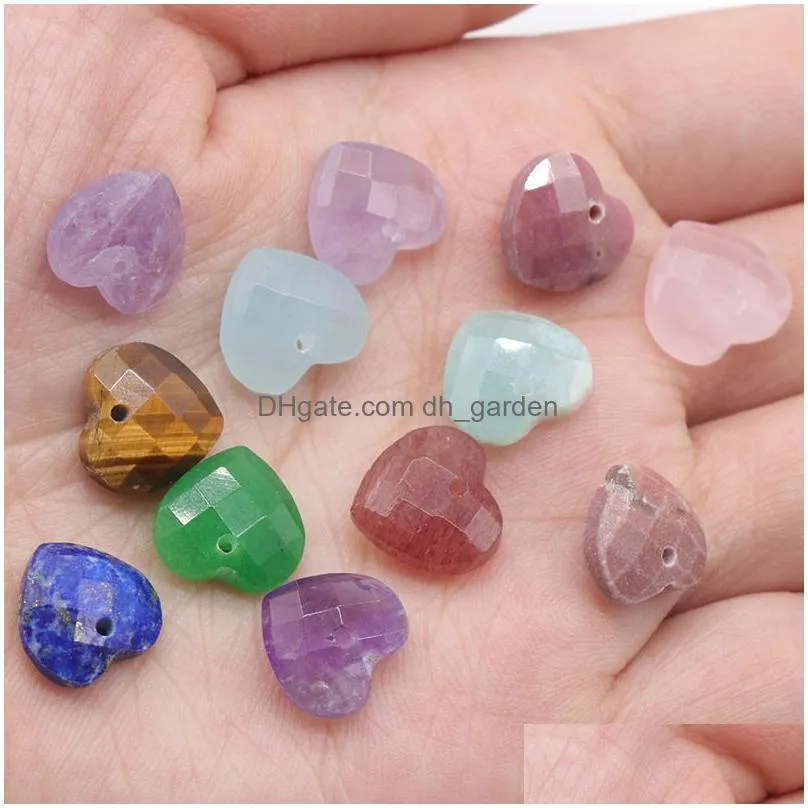 with hole natural crystal stone 10mm heart shape amethyst rose quartz pendant for diy chakra necklace jewelry accessories