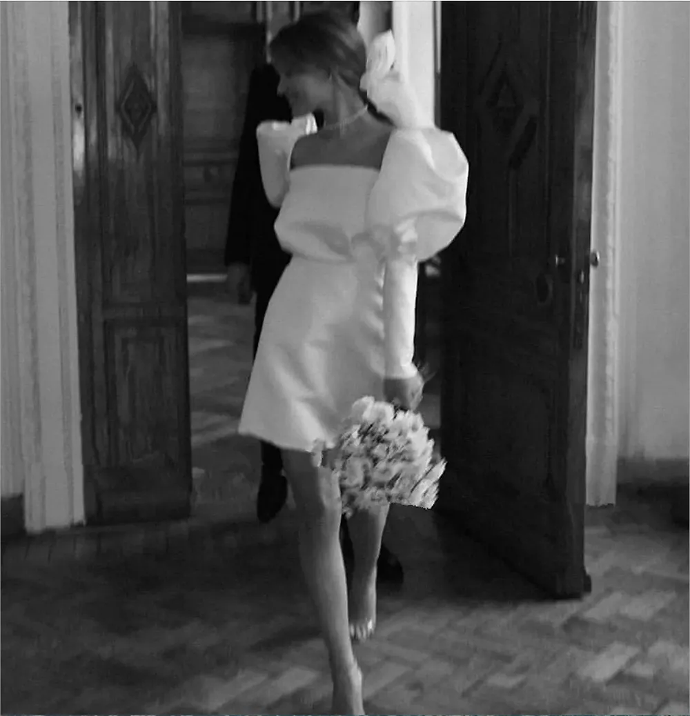 Sexy Vintage Mini Wedding Dress 2023 Cap Puff Sleeves A-line Boho Satin Bridal Gowns Vestidos De Noiva Custom Made New