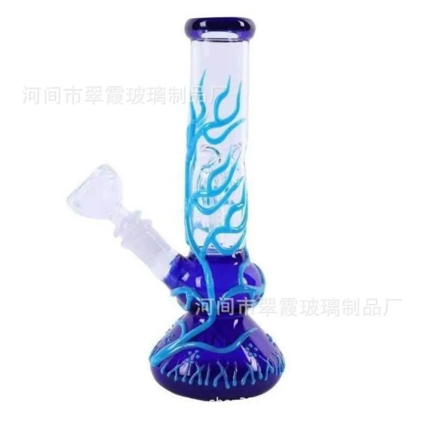 smoking pipes tall glow in the dark luminous glass bong beaker dab rig water pipe 25mm bowl hand painted flowers drop delive dhibl