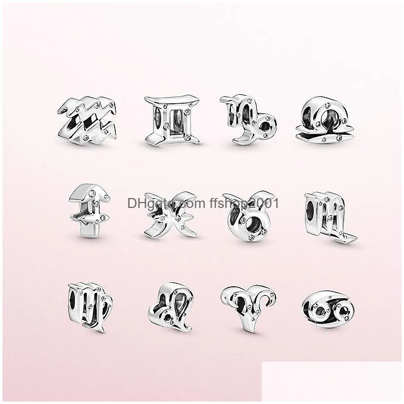 925 sterling silver pandora charming zodiac lucky stone pearl is suitable for primitive ladies bracelets diy charm jewelry fashion