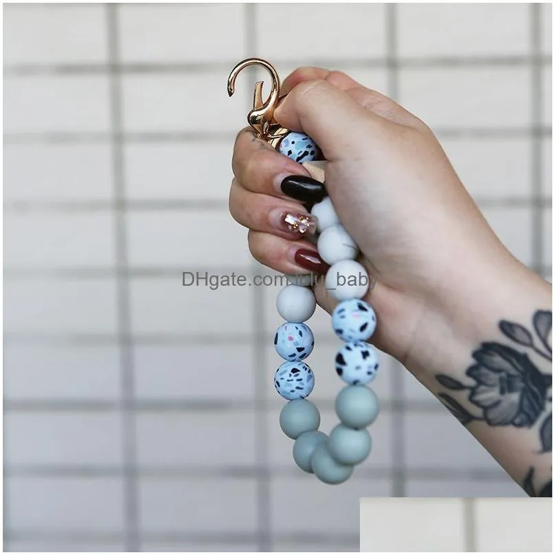 silicone keychain for keys wood beads bracelet keyring women accessories multicolor keychains
