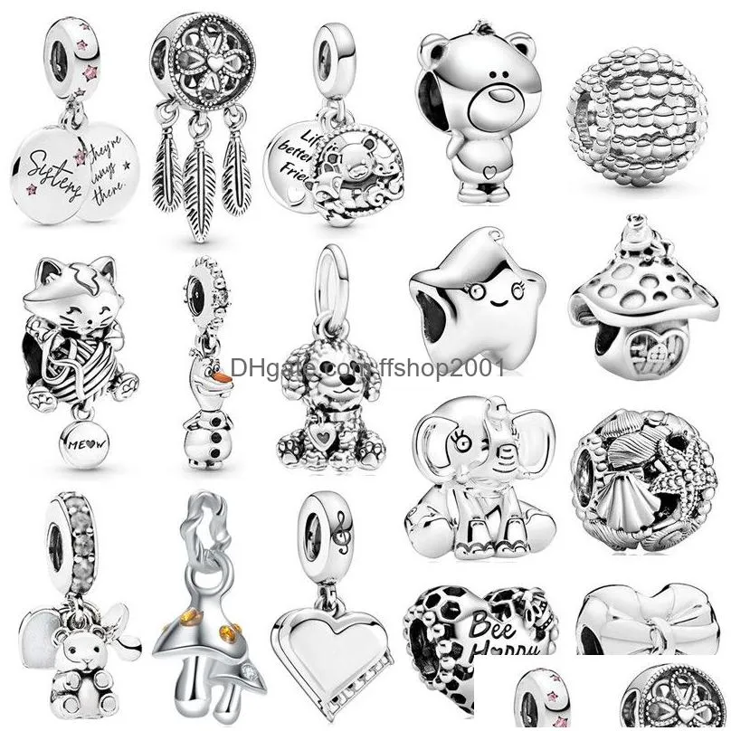  925 sterling silver cute silver star cat elephant mushroom pendant for original pandora charm bracelet ladies jewelry