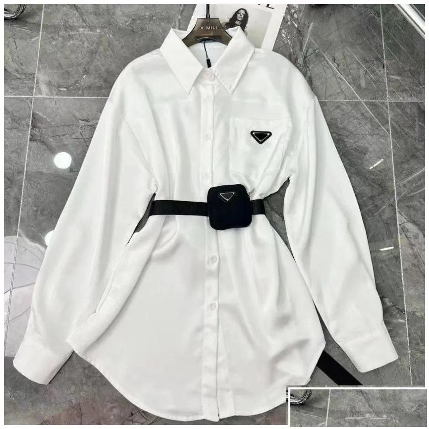 WomenS Blouses Shirts Sashes Blouse For Womens Designers Triangle Letter Tops Quality Chiffon Sexy Coat With Waist Bag Sml Drop D