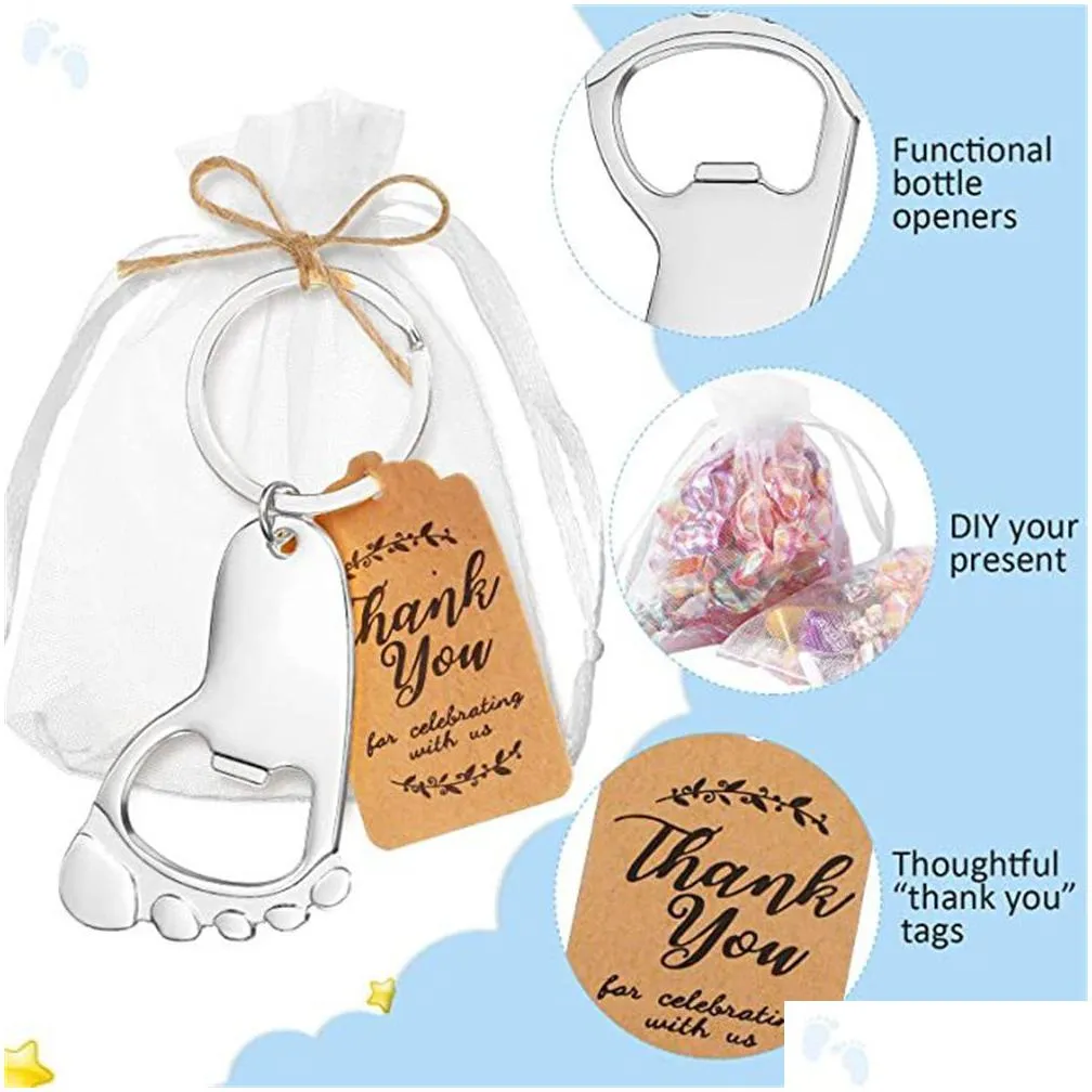 wholesale footprint keychain bottle opener baby shower favors for guest supplies and decorations with organza bags tags and rope kd1