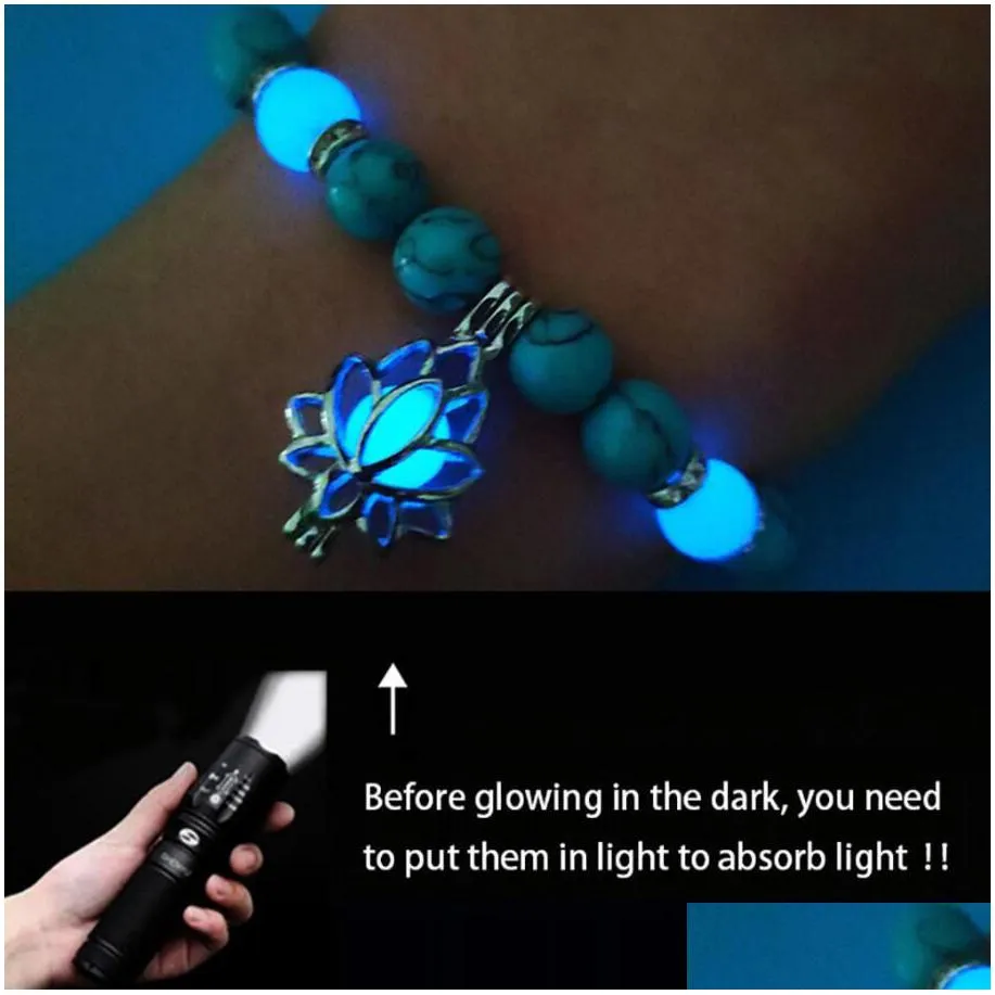 natural malachite stones bracelet luminous glowing in the dark lotus flower shaped charm bracelet for women yoga prayer buddhism