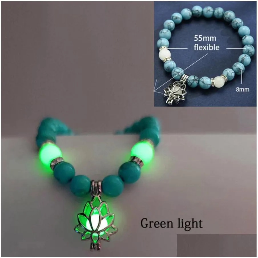 luminous natural stones glowing in the dark bracelet lotus flower shaped charm bracelet for women yoga prayer buddhism jewelry