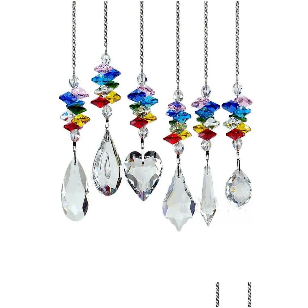 wholesale party decoration chandelier crystals prisms rainbow octagon chakra suncatcher gift rainbow christmas tree hanging ornament