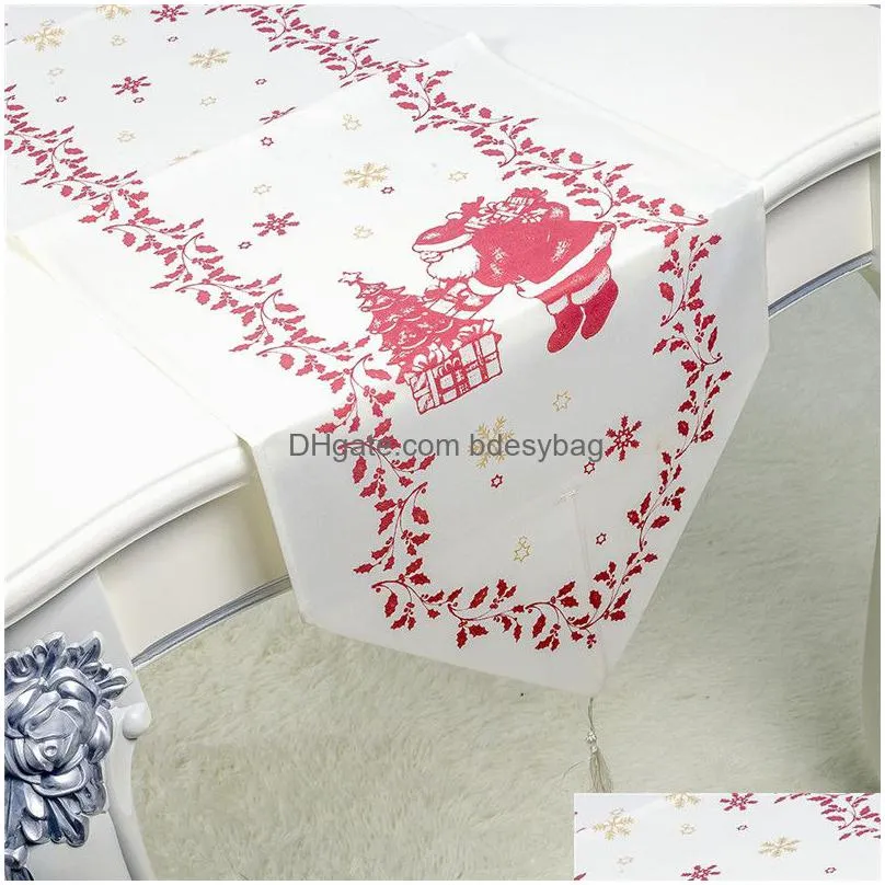 christmas table runner 35x200 cm red white elk snowflake tablecloth christmas party table flag xmas polyester table decor
