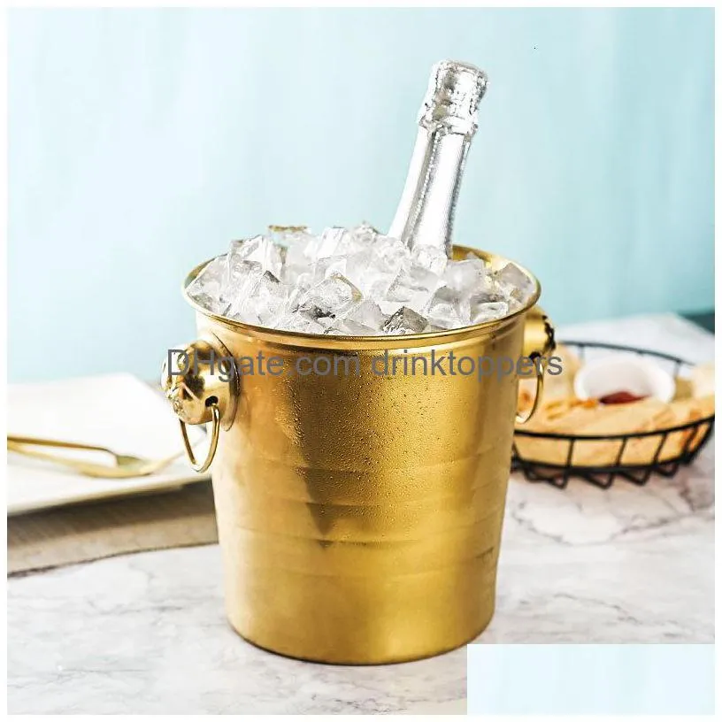 ice buckets and coolers gold golden thick tiger head stainless steel ice bucket champagne chilled wine beer red wine cube bar ktv two handles bucket