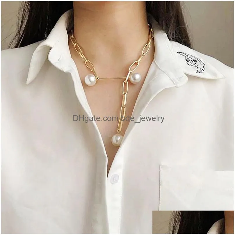 punk gold link chain necklace pearl heart bow knot pendant choker necklaces for women fashion jewelry gifts